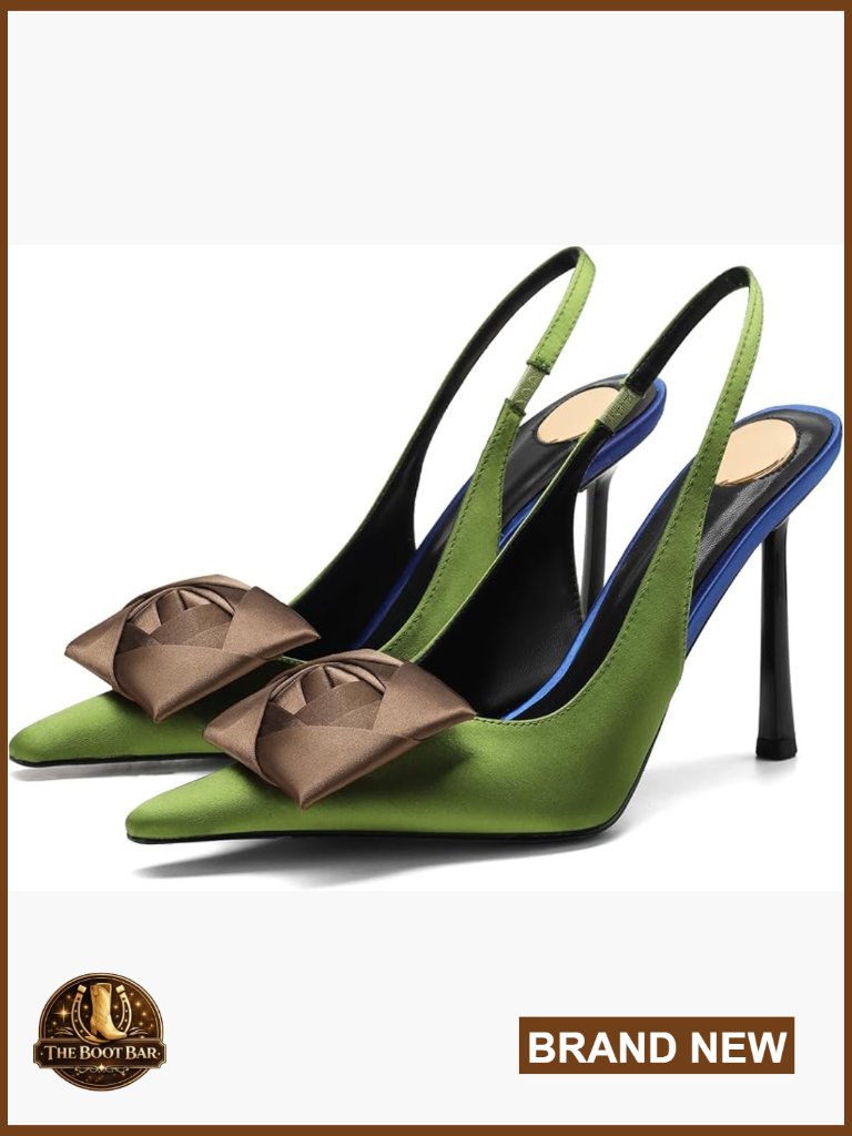 Square Rose Slingback Pumps Pointed Toe Stiletto Heels Elastic Strap